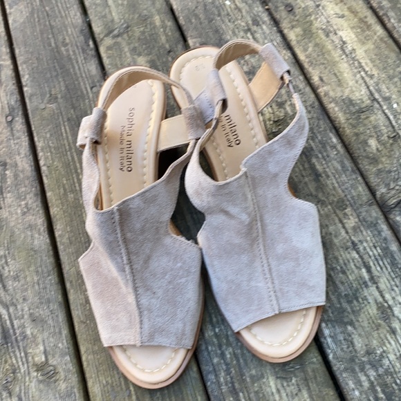 Italian Wedge Heels Peep Toe Suede - Picture 4 of 9